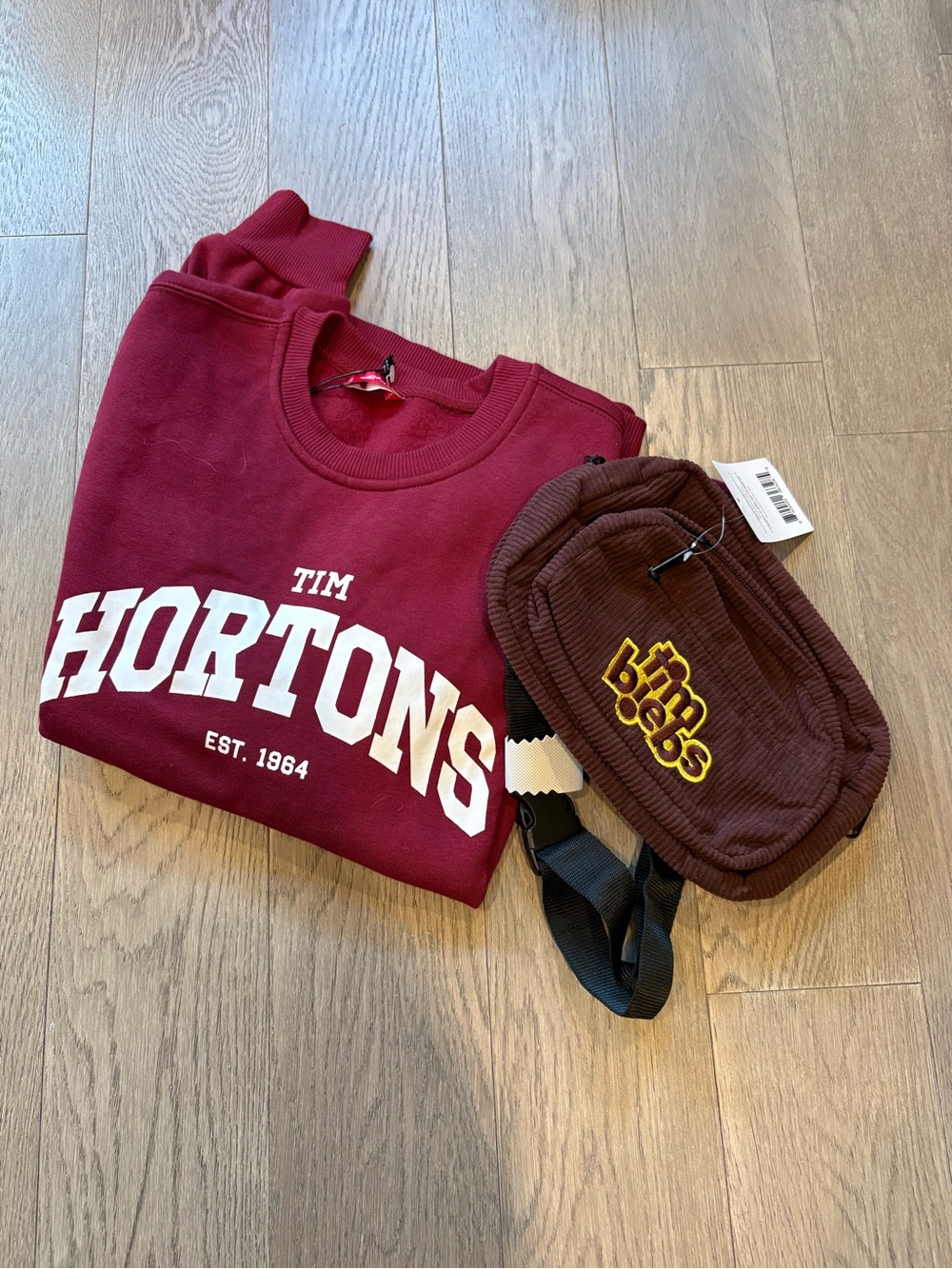 Tim Horton's Crew Neck Sweat Shirt and Tim Biebs Fanny Pack Bundle